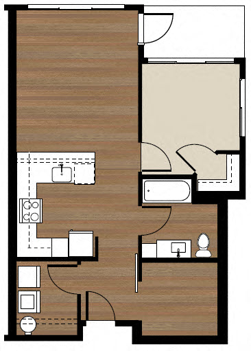 Floor plan for 1 bed, 1 bath, 675 sqft